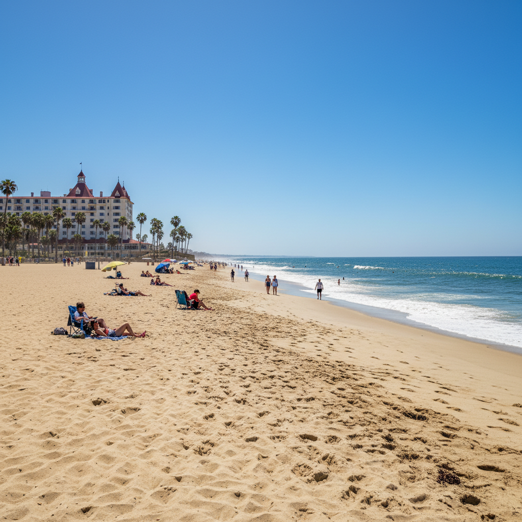 Coronado Island beach with the iconic Hotel del Coronado and Pacific Ocean